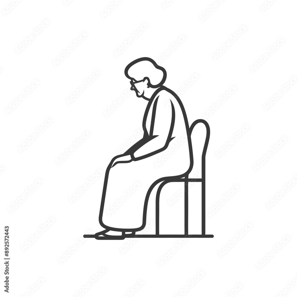 very sad elderly women sitting alone minimalist line art icon logo symbol very sad elderly women sitting alone minimalist line art icon logo symbol