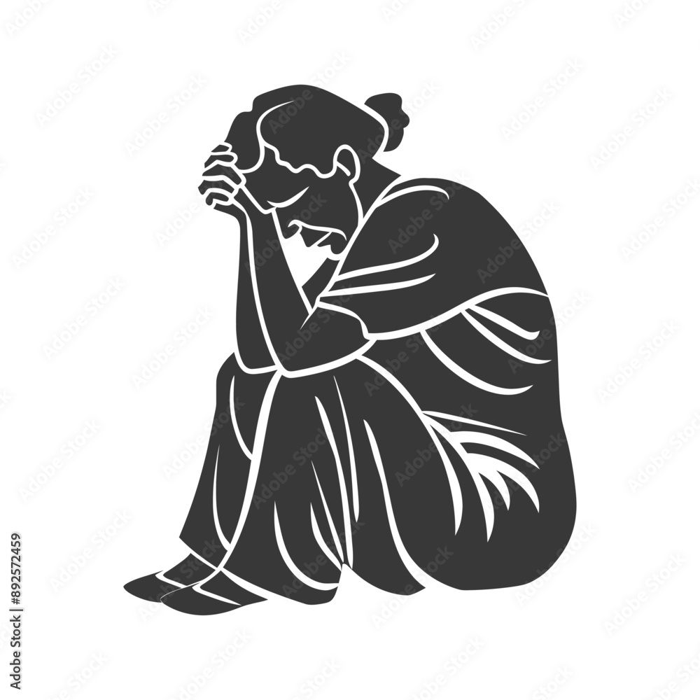 very sad elderly women sitting alone minimalist line art icon logo symbol very sad elderly women sitting alone minimalist line art icon logo symbol