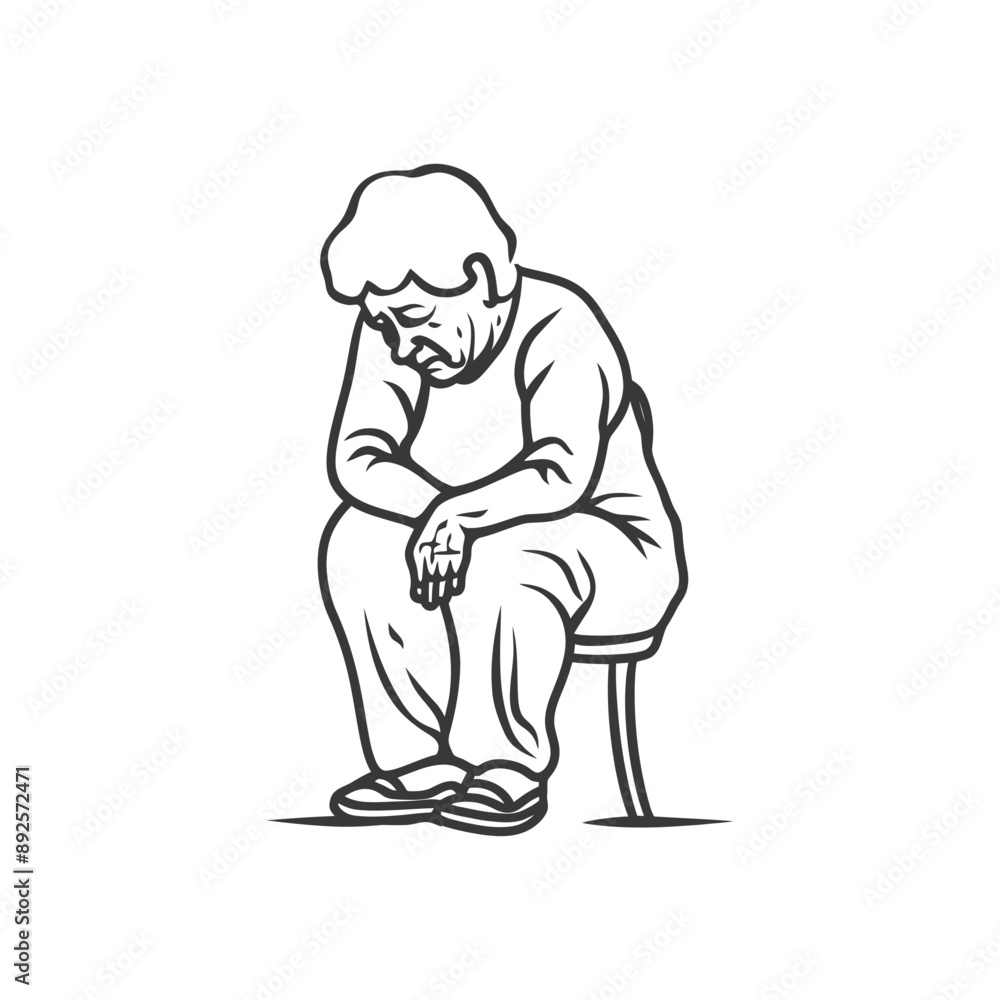 very sad elderly women sitting alone minimalist line art icon logo symbol very sad elderly women sitting alone minimalist line art icon logo symbol