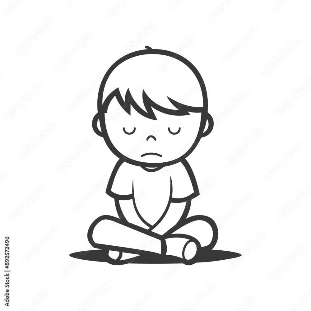 very sad little boy sitting alone minimalist line art icon logo symbol very sad little boy sitting alone minimalist line art icon logo symbol