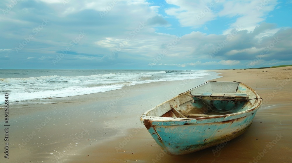 Naklejka premium Old Boat on Empty Beach