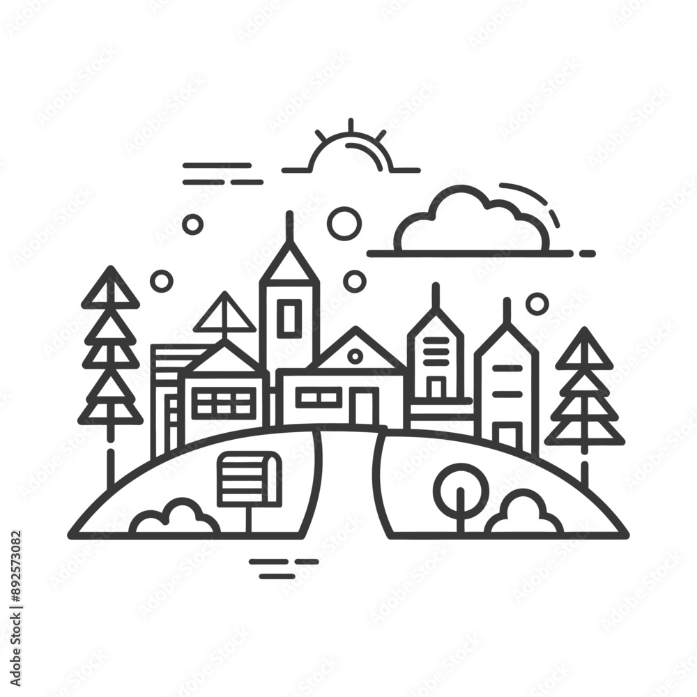 village minimalist line art icon logo symbol village minimalist line art icon logo symbol