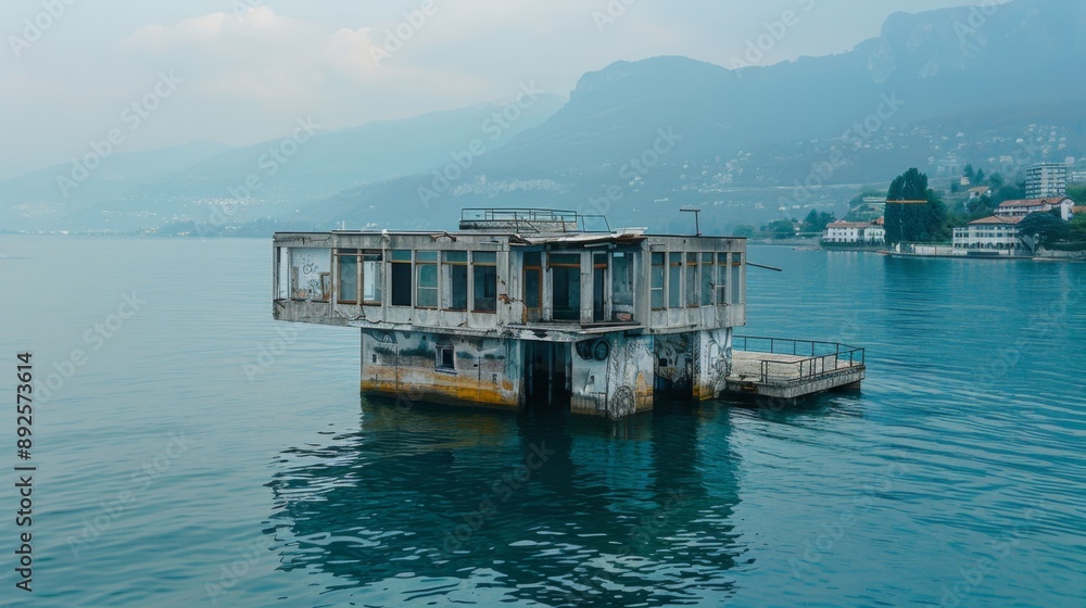 Abandoned structure in the middle of a lake Abandoned structure in the middle of a lake