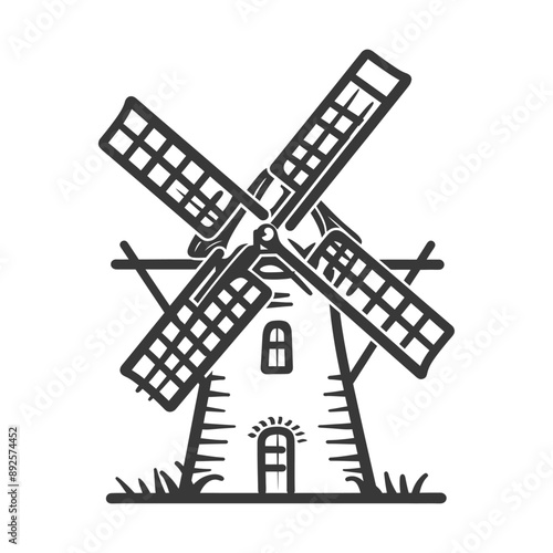 windmill minimalist line art icon logo symbol 
