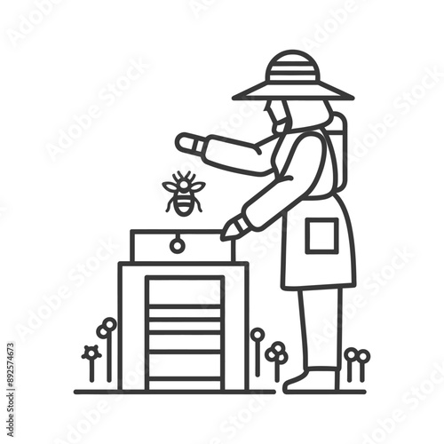 woman beekeeper in action minimalist line art icon logo symbol 