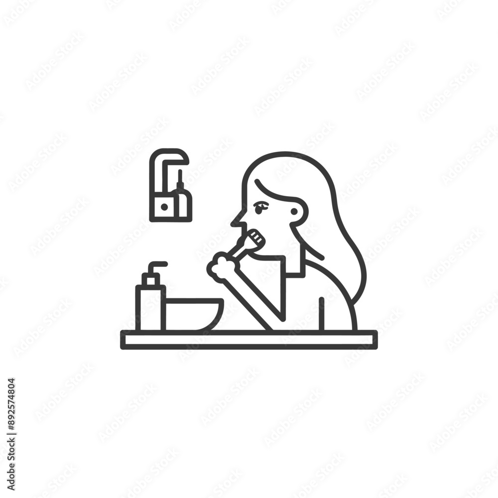 woman brushing his teeth minimalist line art icon logo symbol woman brushing his teeth minimalist line art icon logo symbol