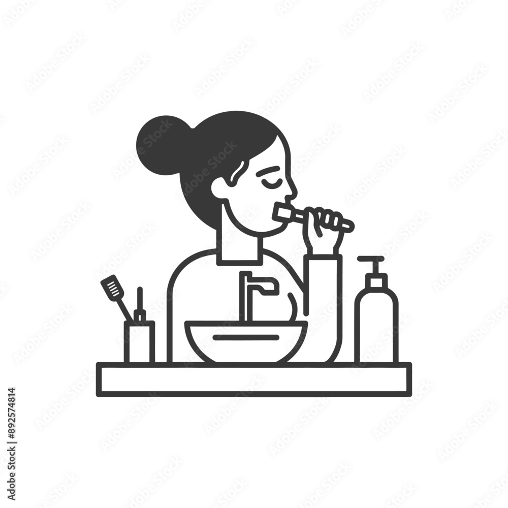 woman brushing his teeth minimalist line art icon logo symbol woman brushing his teeth minimalist line art icon logo symbol