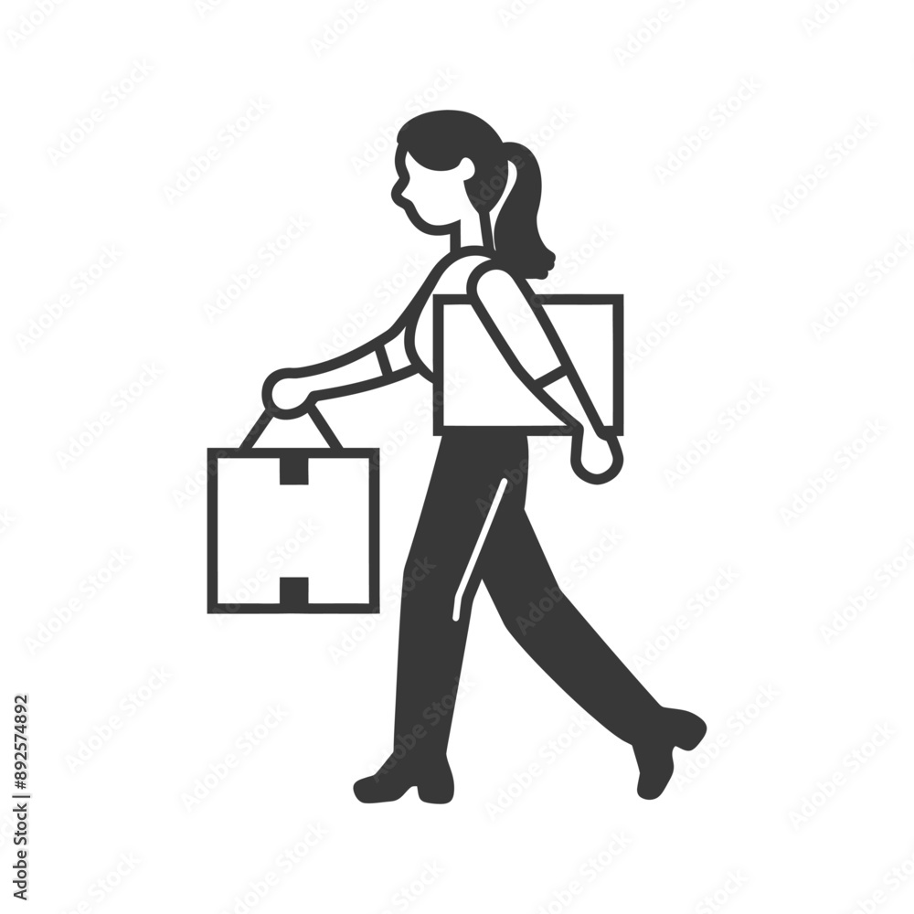 woman carry goods in loader box minimalist line art icon logo symbol woman carry goods in loader box minimalist line art icon logo symbol
