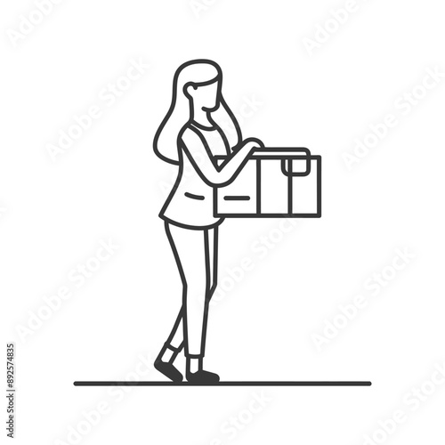 woman carry goods in loader box minimalist line art icon logo symbol 