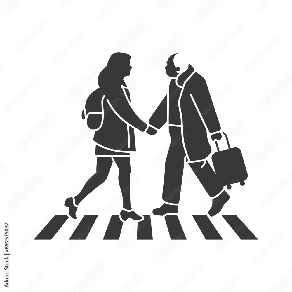 woman helps the elderly man cross minimalist line art icon logo symbol woman helps the elderly man cross minimalist line art icon logo symbol