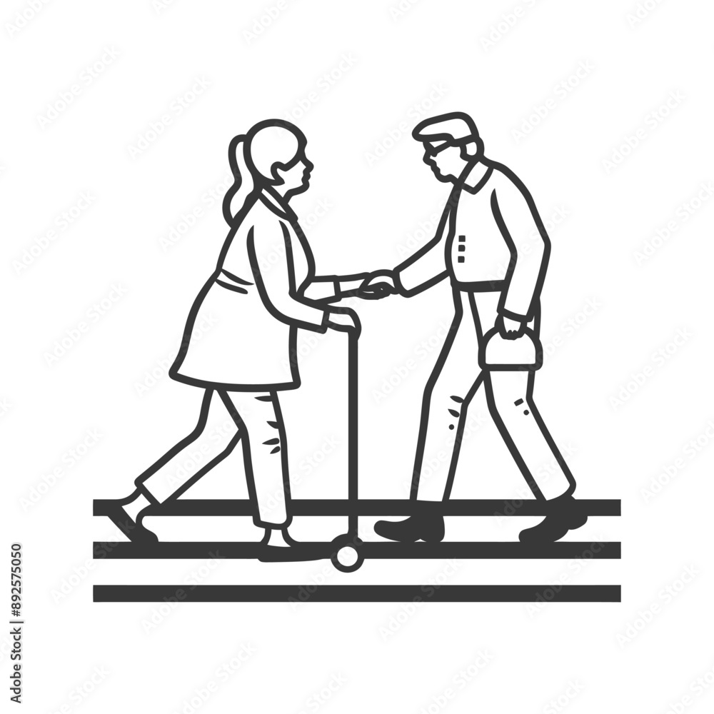 woman helps the elderly man cross minimalist line art icon logo symbol woman helps the elderly man cross minimalist line art icon logo symbol