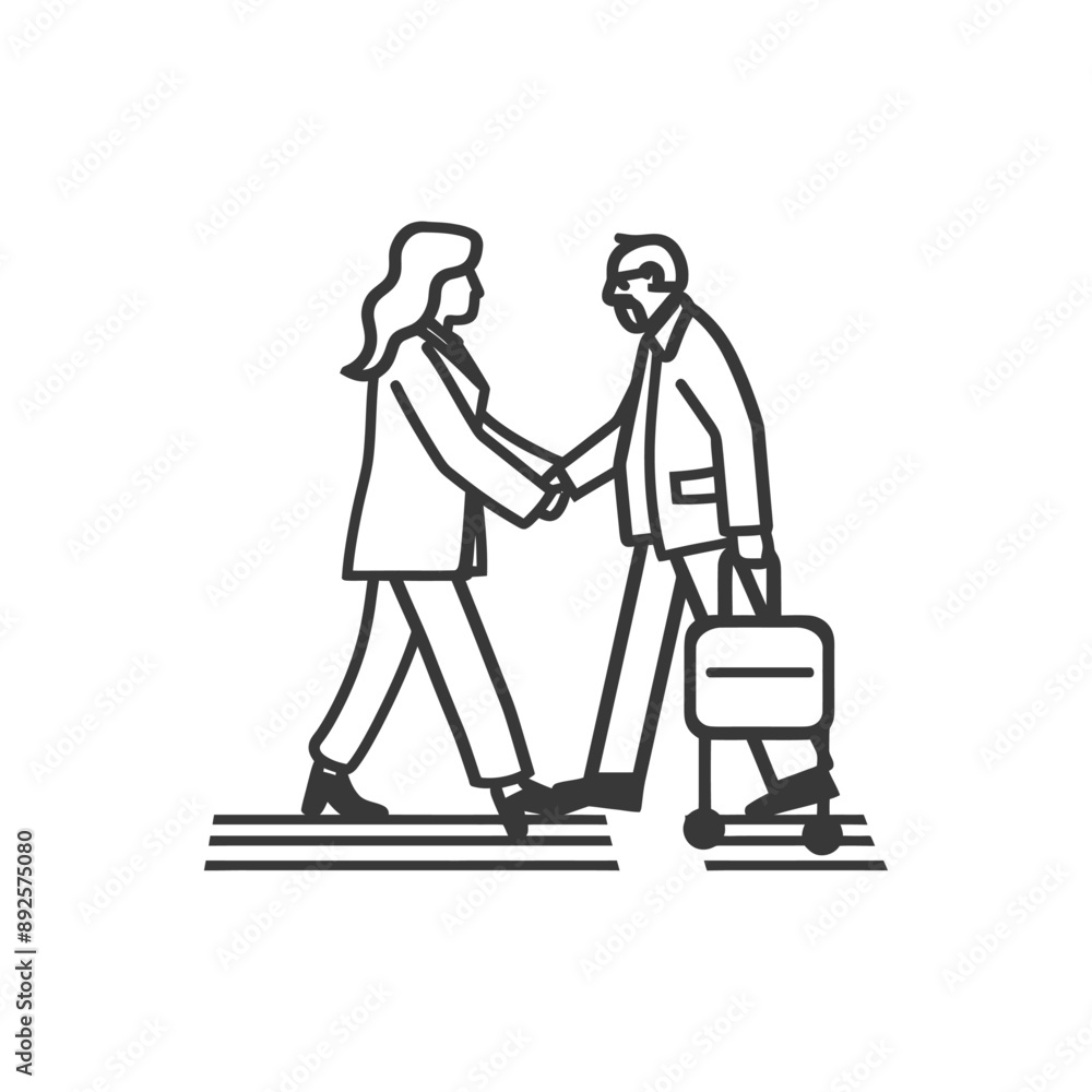 woman helps the elderly man cross minimalist line art icon logo symbol woman helps the elderly man cross minimalist line art icon logo symbol