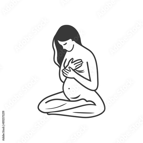 woman holding stomach in pain minimalist line art icon logo symbol 