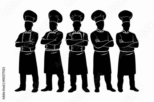 A set of  chefs standing with confident, chefs silhouettes