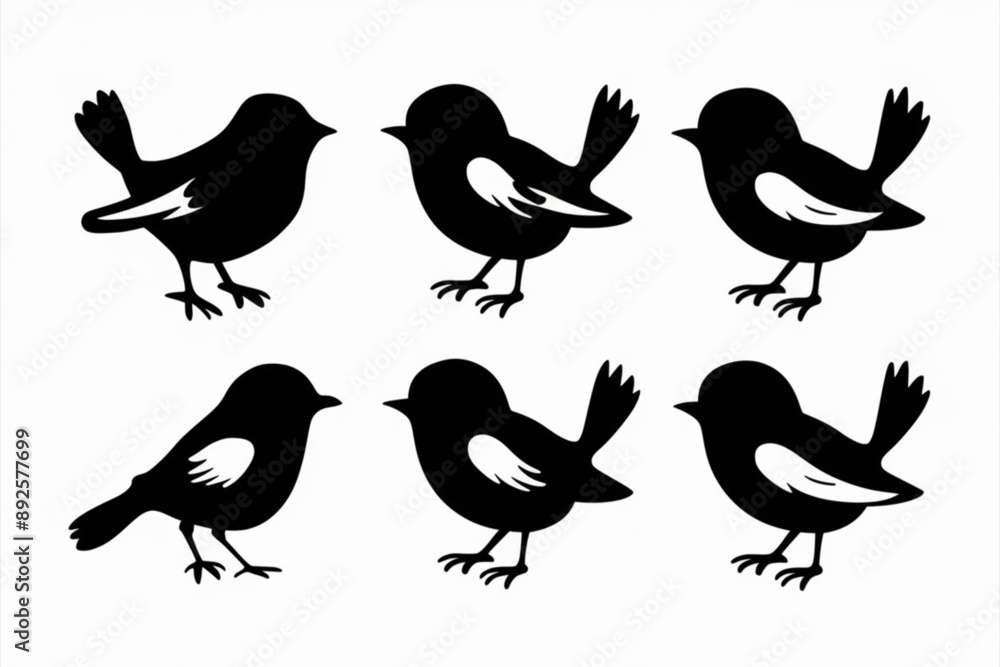 Fototapeta premium A set of little sparrow, birds silhouette set 