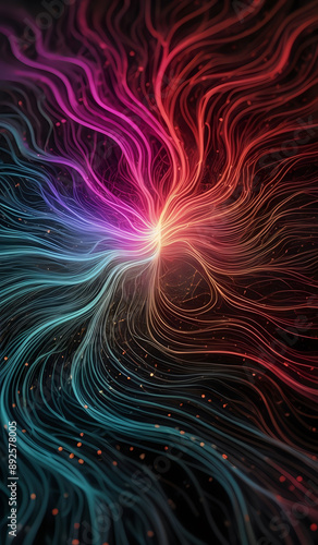 Colorful wavy neon lines background on black