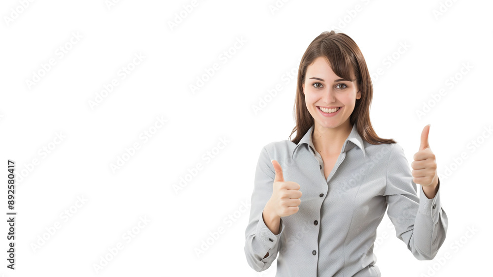 Business woman smiling and showing thumbs up,copy space,web banner,isolated on white background. Business woman smiling and showing thumbs up,copy space,web banner,isolated on white background.