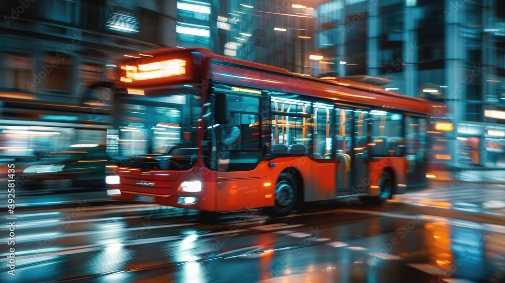 Public Bus Moving Through City Traffic with Motion Blur Public Bus Moving Through City Traffic with Motion Blur