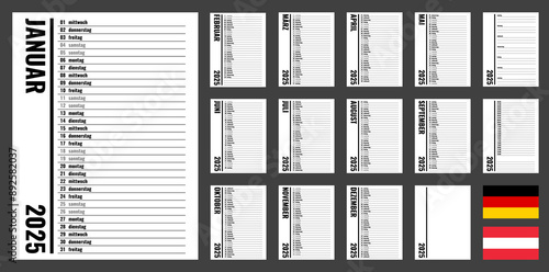 2025 year planner, vertical personal organizer template, german month and weekday names