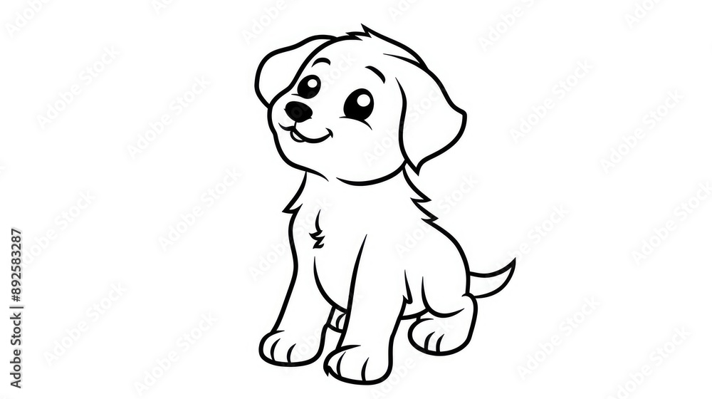 Cartoon line drawing puppy used to color a white background. Generative Ai Cartoon line drawing puppy used to color a white background. Generative Ai