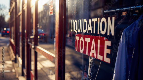 vitrine de magasin avec le texte : liquidation totale collé sur la vitre