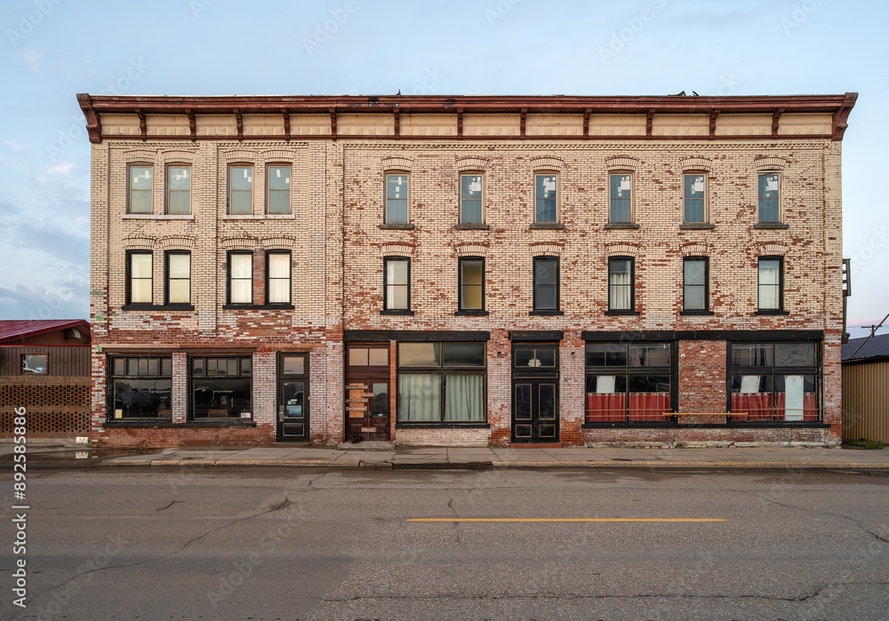 Old abandoned brick building in Maple Creek, Saskatchewan, Canada