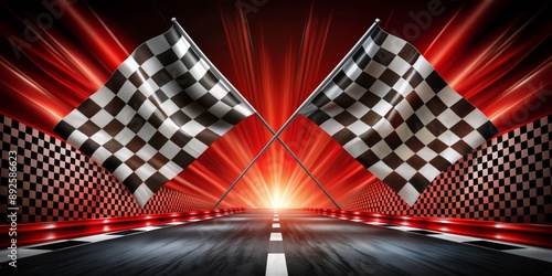 A checkered flag with a red background