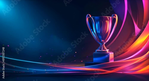 The trophy cup on a blurred abstract pink background creates a space for the narrative of competition and success in 4k format.