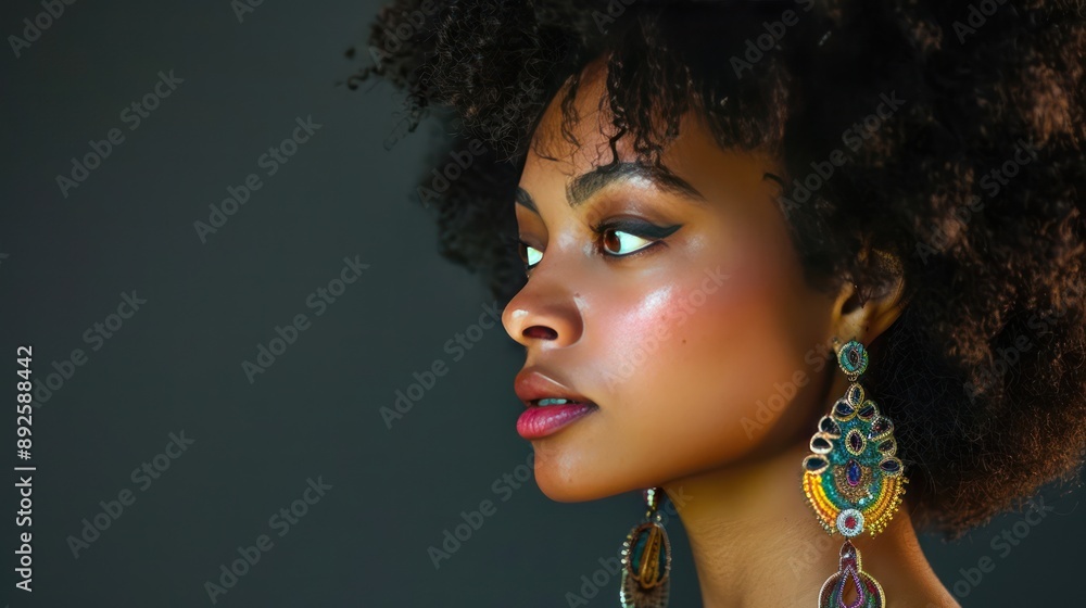 Jewelry model showcasing a collection of earrings in a fashion shoot. Jewelry model showcasing a collection of earrings in a fashion shoot.