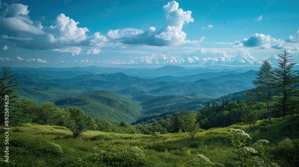 Obraz premium Scenic mountain range with clear skies and untouched wilderness, promoting conservation
