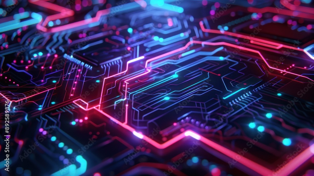 Futuristic Circuit Board with Glowing Neon Lights. generative AI Futuristic Circuit Board with Glowing Neon Lights. generative AI