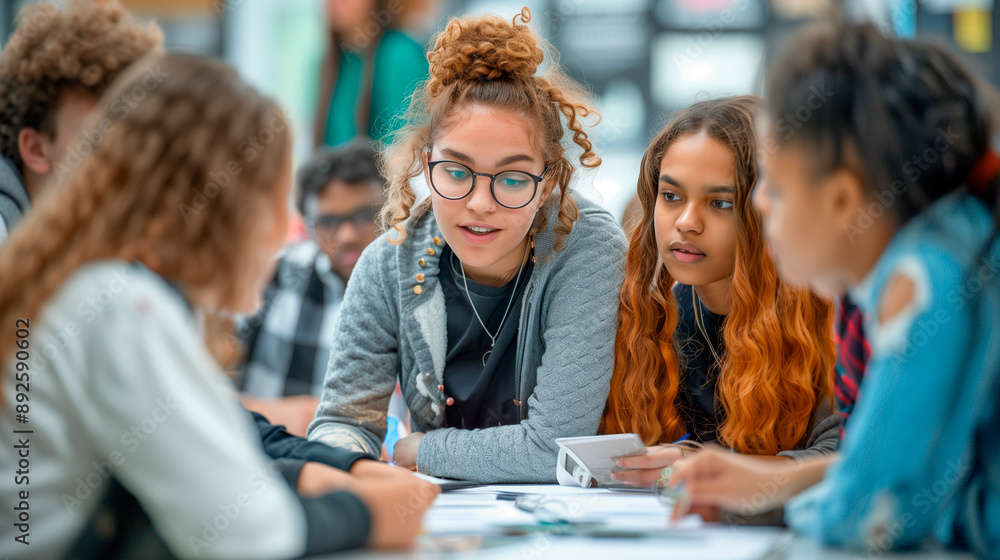 a teacher giving a comprehensive lesson to a diverse multiethnic group of college students, advising them on their projects and teaching new skills. Engaged female and male student a teacher giving a comprehensive lesson to a diverse multiethnic group of college students, advising them on their projects and teaching new skills. Engaged female and male student