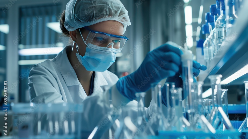 Hospital worker conducting diagnostic tests in a lab. Hospital worker conducting diagnostic tests in a lab.