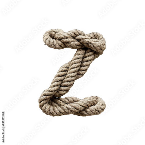 Letter Z. Natural Rope and Cord Artstyle. typography font, alphabet abc, isolated on transparent background png.