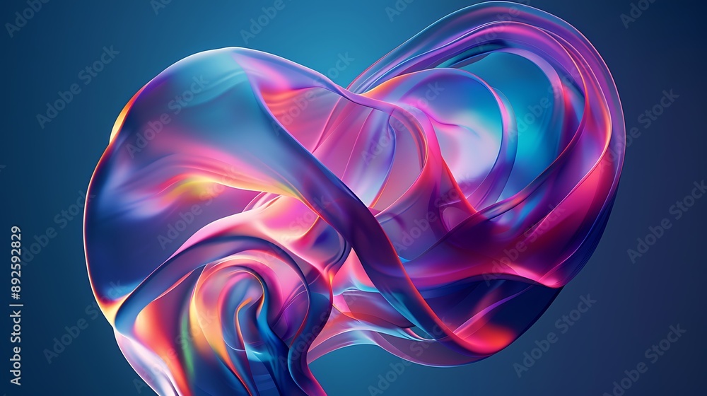 Fototapeta premium Holographic neon trendy colored abstract twisted shape