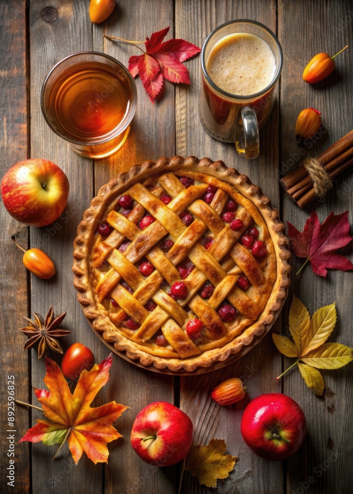 Delicious apple pie with fresh apples and autumn leaves. Delicious apple pie with fresh apples and autumn leaves.