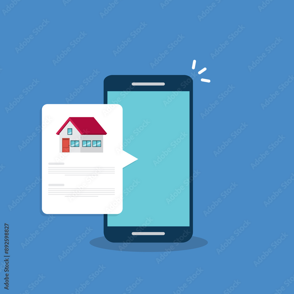 Home, house info notification on mobile phone. Digital app on smartphone device, rent or sell application or smart house notice. Home, house info notification on mobile phone. Digital app on smartphone device, rent or sell application or smart house notice.
