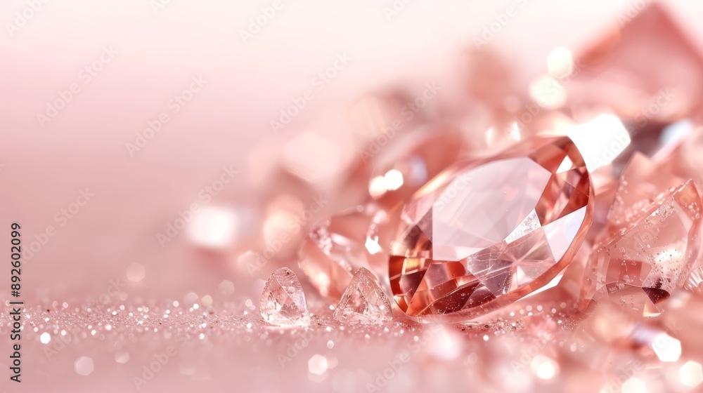 A tight shot of a rosy diamond, encircled by smaller diamonds, against a soft pink backdrop with a radiant sparkle emanating from it A tight shot of a rosy diamond, encircled by smaller diamonds, against a soft pink backdrop with a radiant sparkle emanating from it