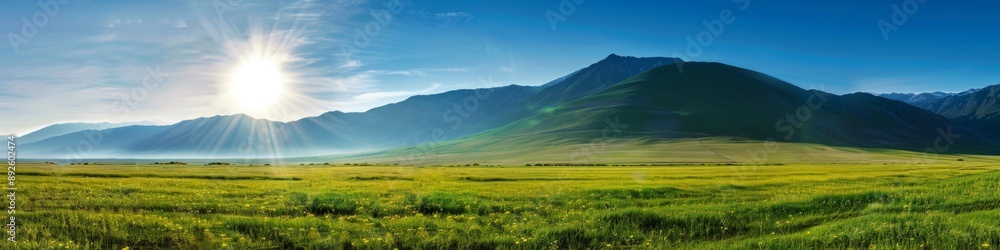 Obraz premium Ethereal Paradise Landscape: Abstract Visualization of Celestial Utopia. Surreal Natural Beauty Blending Heavenly Realms and Earthly Wonders. Dreamlike Scenery of Pure Land Serenity. 4K High-Resolutio