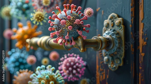 Wallpaper Mural Microscopic View of Bacteria and Virus Cells on a Household Door Knob - Concept of Germ Transmission Torontodigital.ca