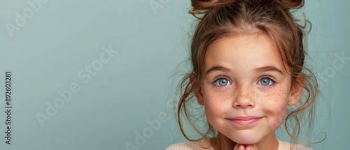  A little girl with freckles sports them even in her unruly hair She playfully poses, pressing a finger to her lips