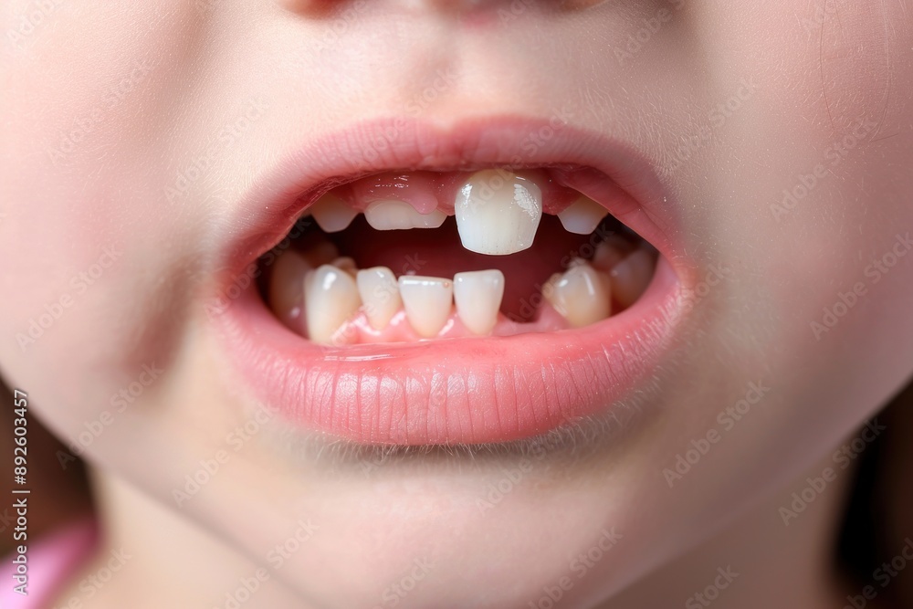 Fototapeta premium a child mouth with a missing tooth