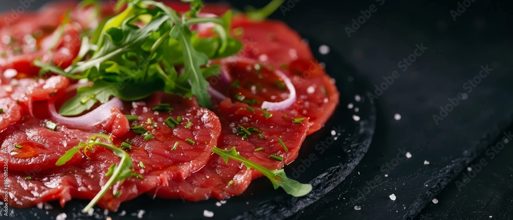 tomatoes and green leaves as garnish atop tomatoes and green leaves as garnish atop