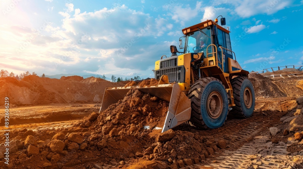 Excavator working on construction site. Excavator working on construction site.