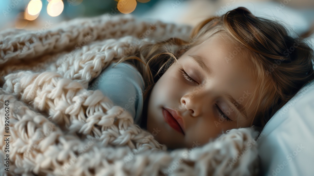 A child snuggled up and resting under a thick, knitted blanket. The scene captures the warmth and coziness of the moment, with blurred background elements and soft lighting. A child snuggled up and resting under a thick, knitted blanket. The scene captures the warmth and coziness of the moment, with blurred background elements and soft lighting.