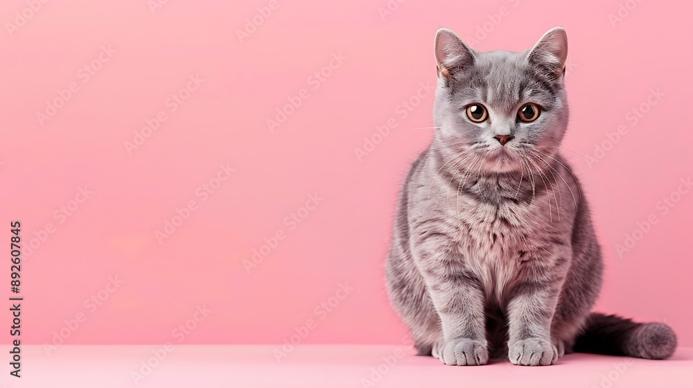 Obraz premium Portrait of a cute scottish straight cat on pink background