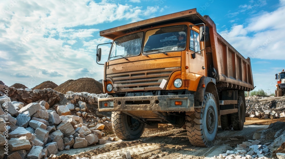 Obraz premium Dump Truck on a Construction Site.