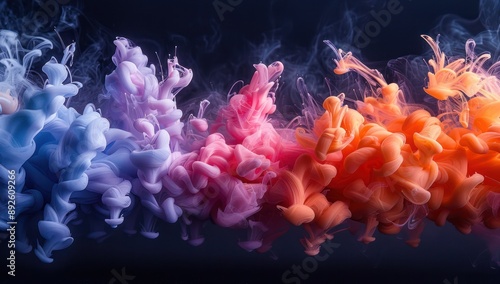 Abstract Colorful Ink Swirls in Water