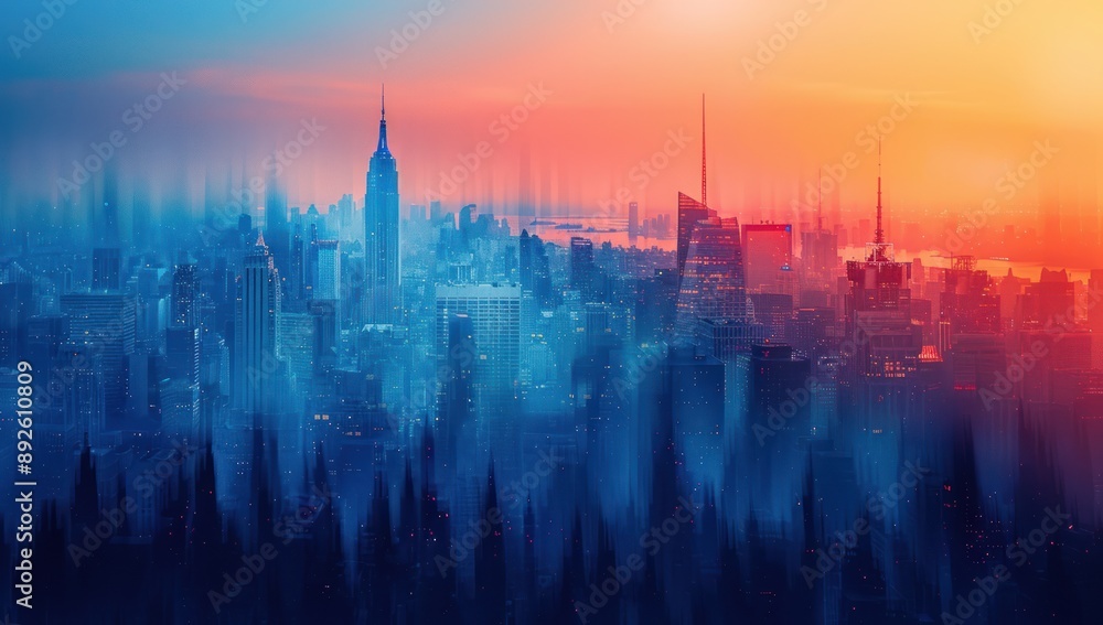 Fototapeta premium Cityscape at Sunset, a Digital Art