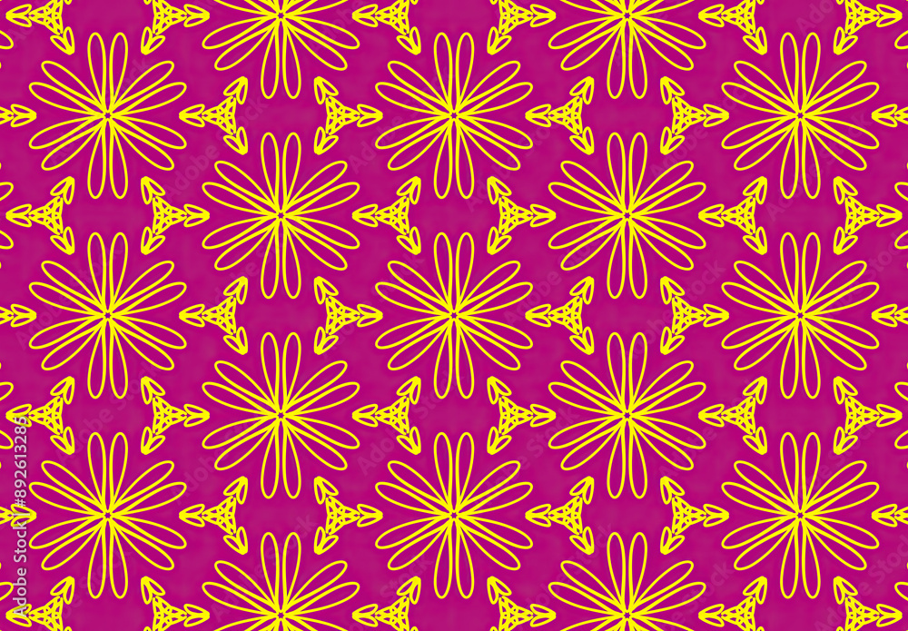 Abstract Floral Pattern - Pink and Gold: A mesmerizing seamless pattern featuring delicate, intricate floral motifs in vibrant gold against a rich pink backdrop. Perfect for adding a touch of elegance Abstract Floral Pattern - Pink and Gold: A mesmerizing seamless pattern featuring delicate, intricate floral motifs in vibrant gold against a rich pink backdrop. Perfect for adding a touch of elegance